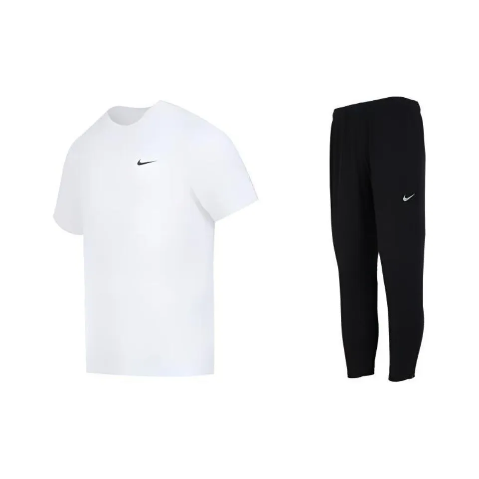 Nike Casual Sportswear Men's Clothing Set White T Shirt+Black Pants