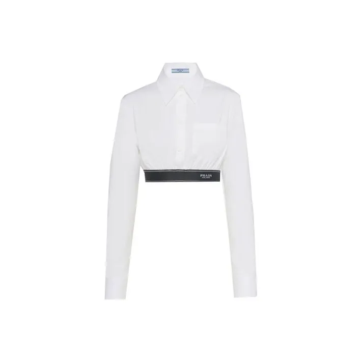PRADA FW22 Women's Contrast Trim Logo Crop Top White