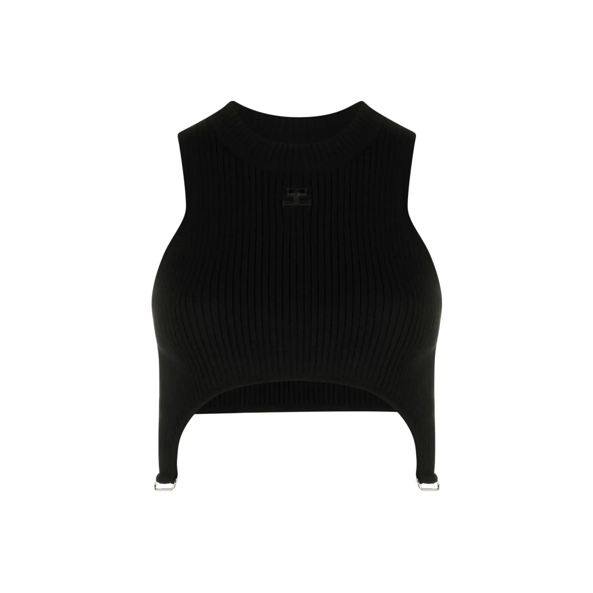 COURREGES Rib Knit Suspenders Crop Top 'Heritage White'