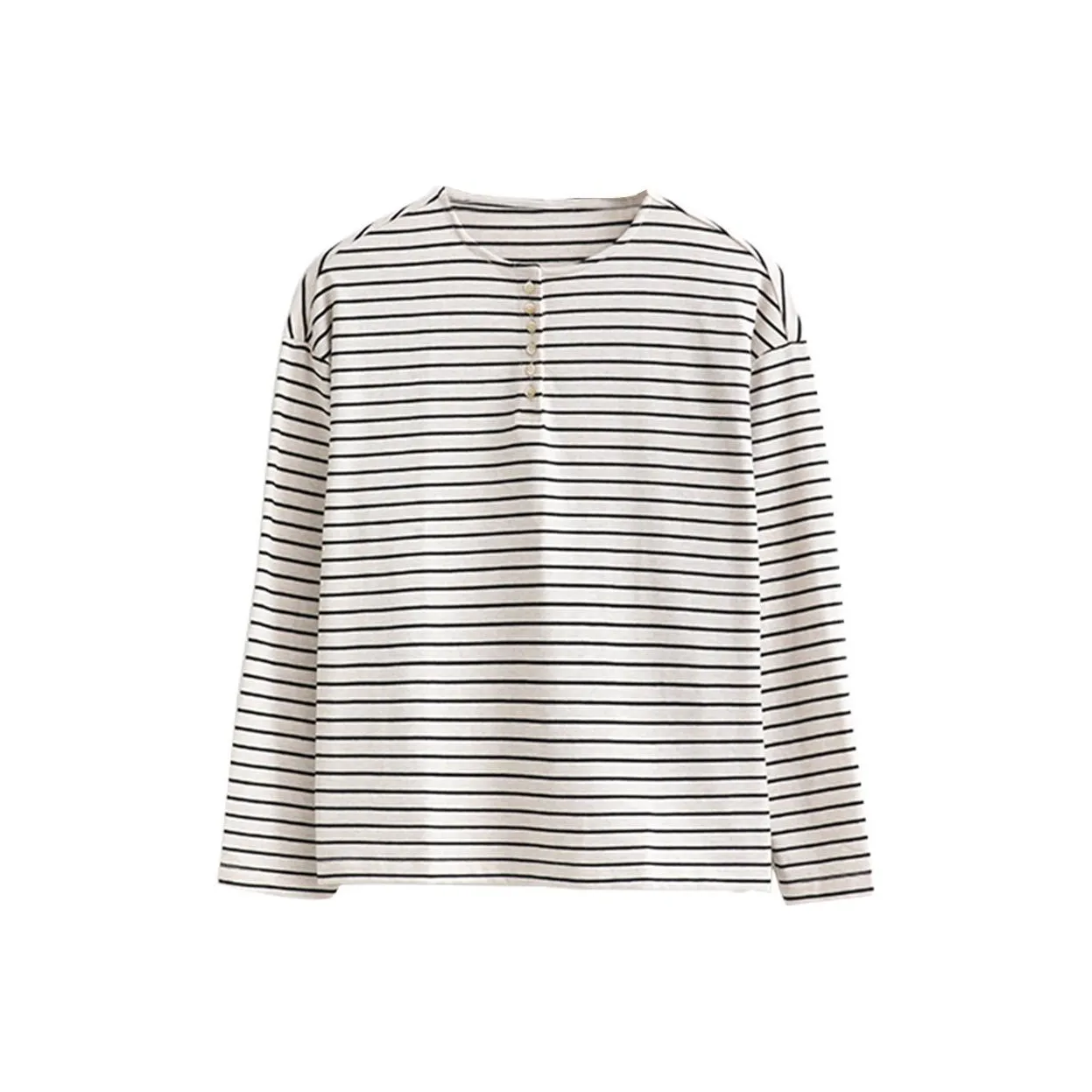 ZIMO T Shirt Women's Beige With Black Stripes