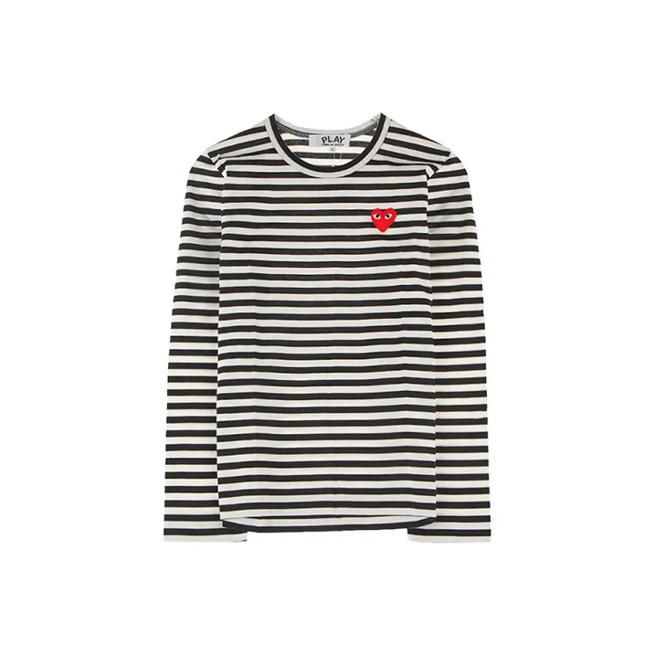 CDG Play Kids Striped Heart Logo Long Sleeve T Shirt 'Black/White'