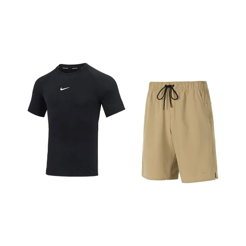 Nike Casual Sportswear Men's Black T Shirt+Khaki Shorts