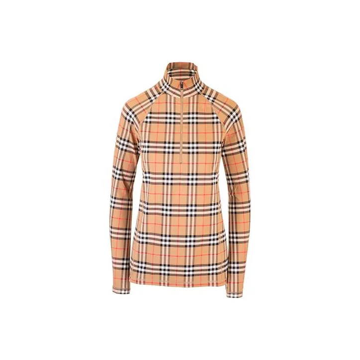 Burberry Women's Checked High Neck Long Sleeve T-shirt Archive Beige