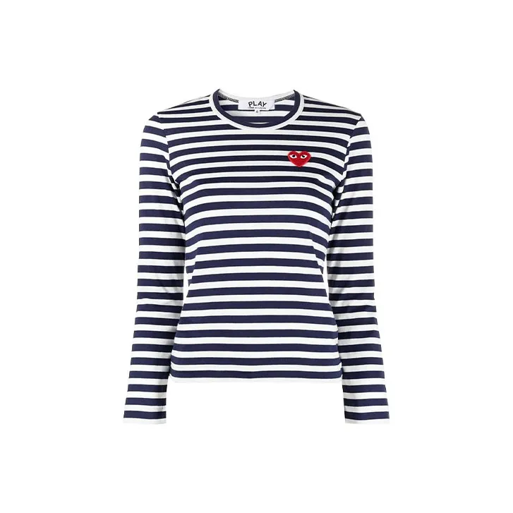 Comme Des Garcons Play Women's Striped Long Sleeve T shirt Navy/White