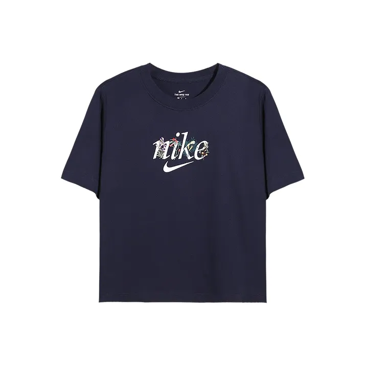 Nike Drop Shoulder Sleeve T Shirt Women's Navy Blue