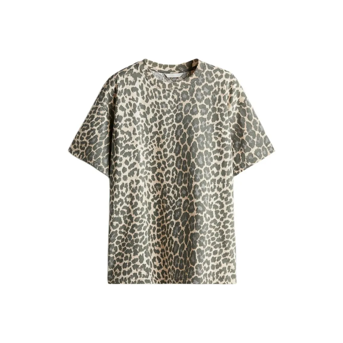 H&M T Shirt Women's Light Beige/Leopard Print
