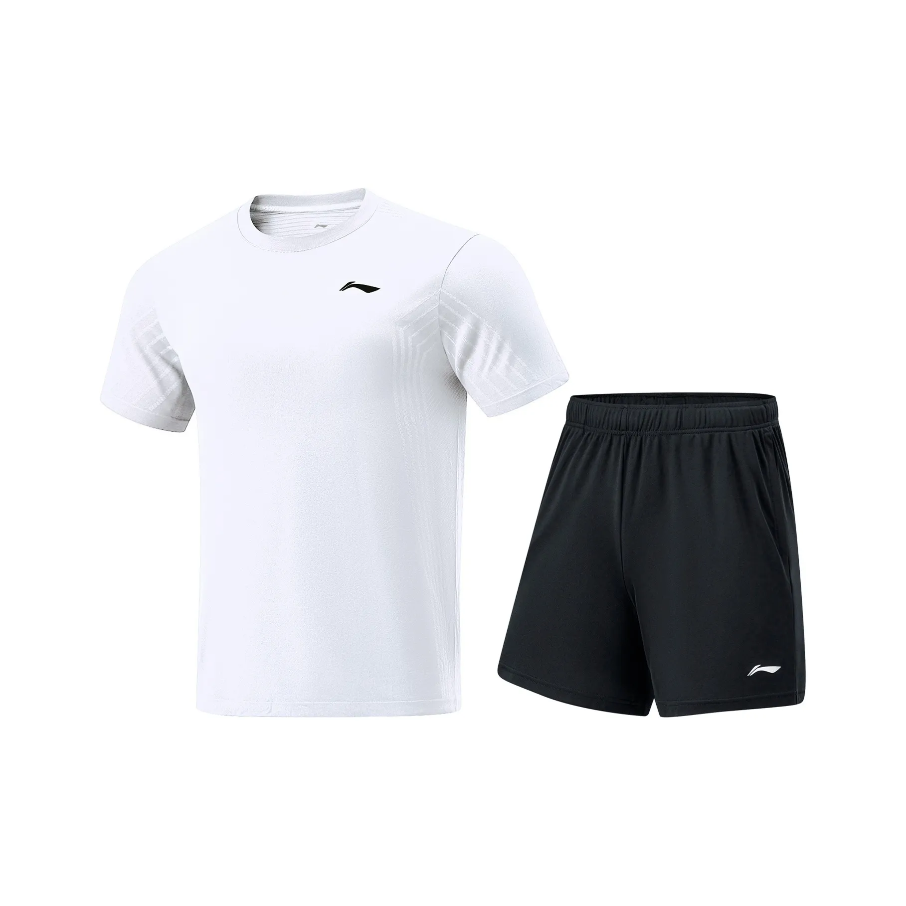 Лайнер Повседневная Спортивная Одежда Унисекс Белая Короткая Рубашка с Длинными Рукавами + Черные Шорты