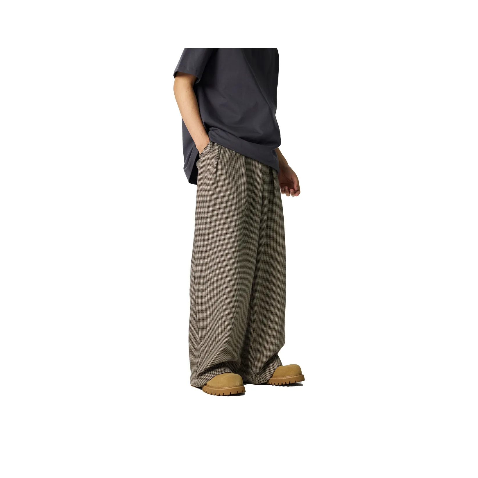 EPTISON Casual pants black Unisex Khaki Houndstooth