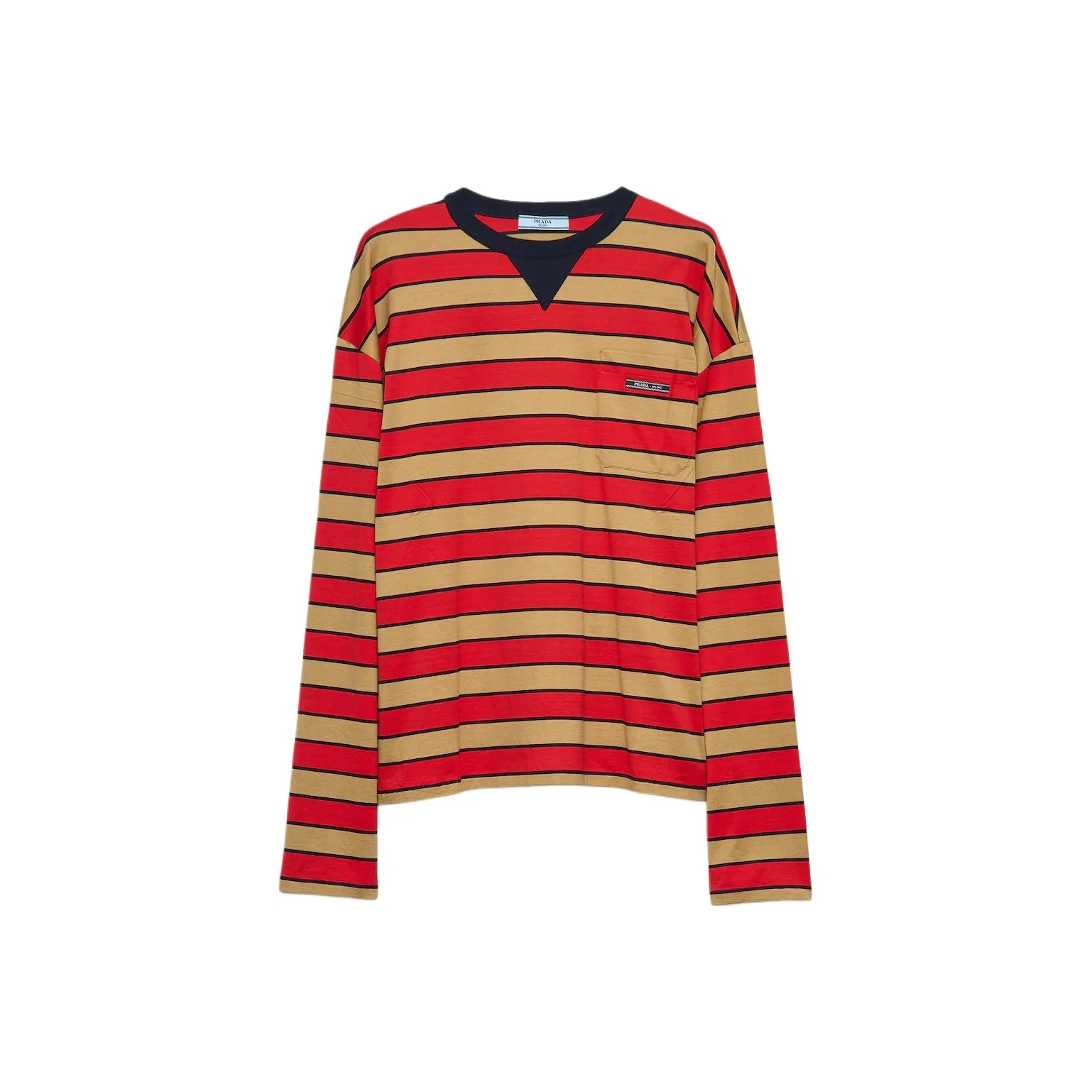 PRADA Logo Patch Striped Long Sleeved T Shirt