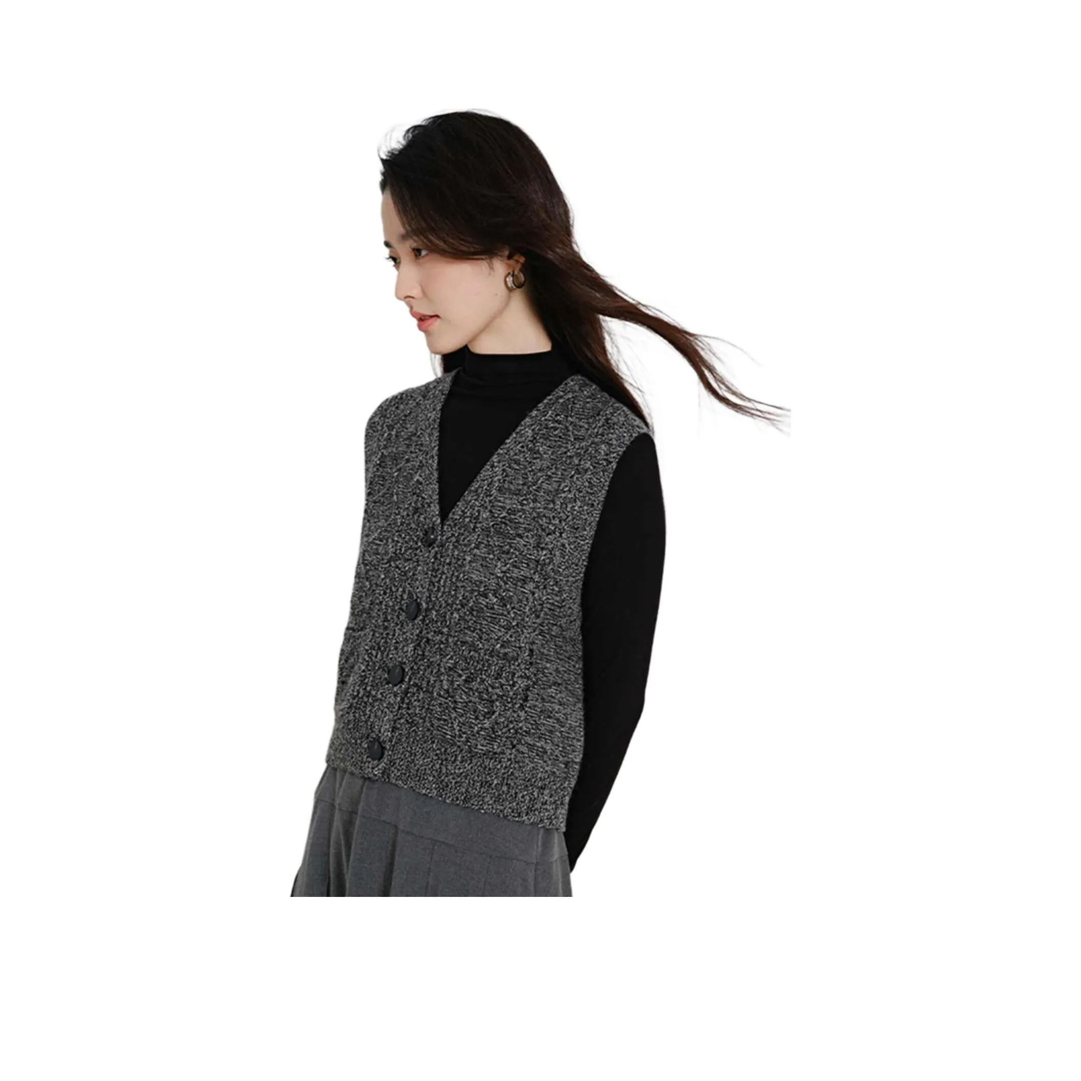 SNOWFORTE Майка Женская Черный Белый Цветочный Дизайн Пряжа