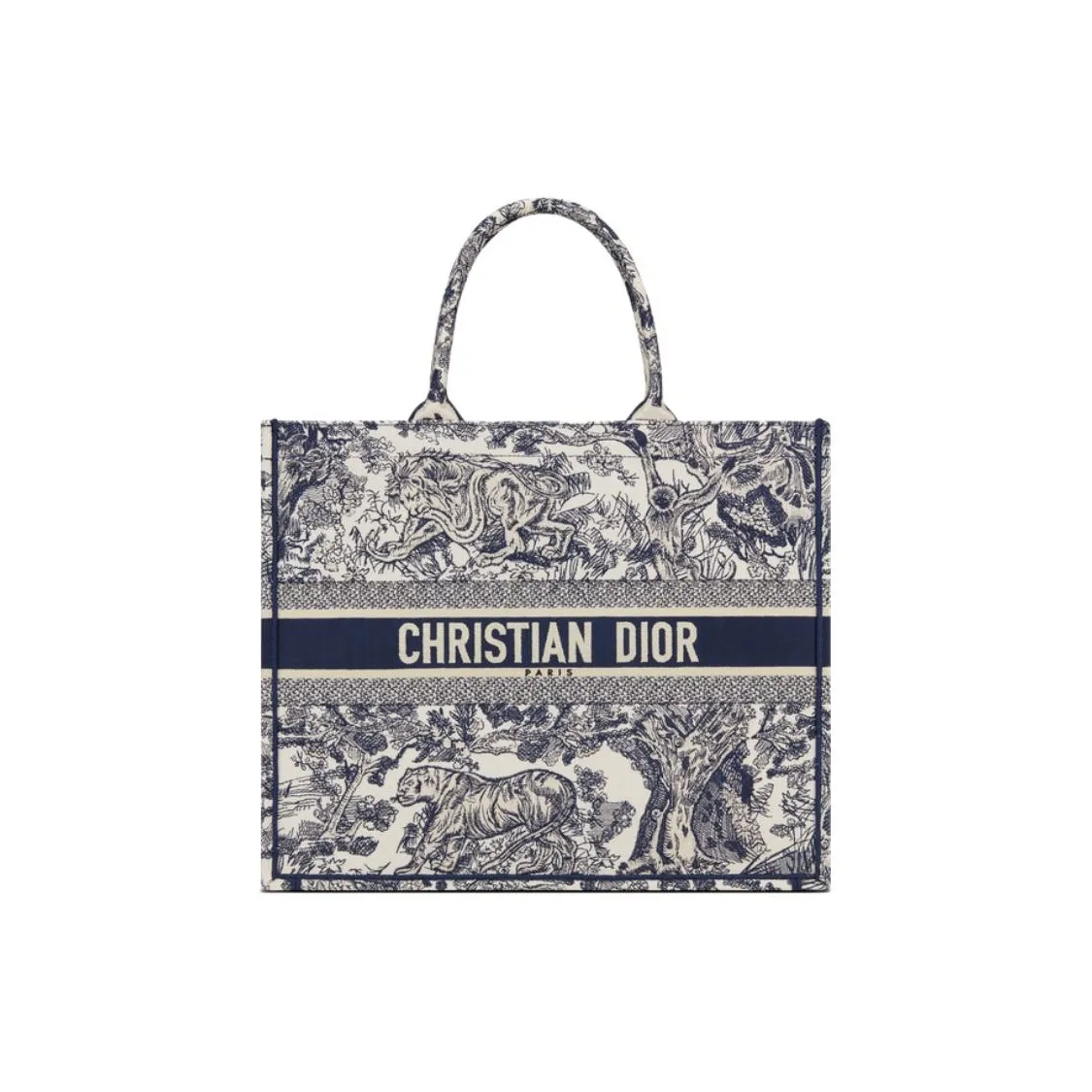 DIOR BookTote Cotton Tote Bag, Shopping Bag, Handbag Tubas Women's Beige & Blue