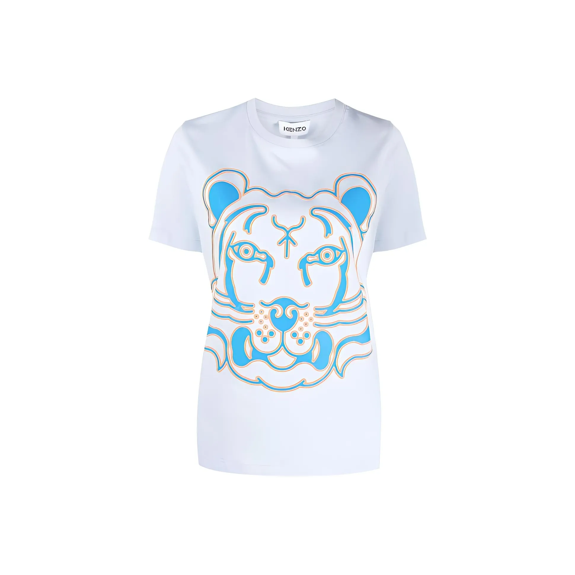 KENZO Неон Тигровый принт Пуловер Короткий рукав T Рубашка Женская Белый Синий
