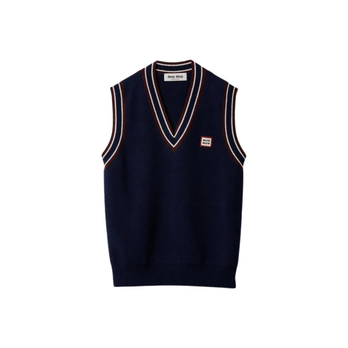 MIU MIU Striped Trim V Neck Knitted Vest