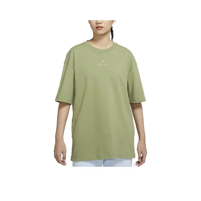 Джордан Рукав с спущенным плечом T-рубашка Женская Оливково-зеленая