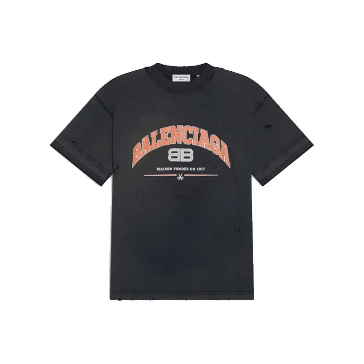 Balenciaga Women'ss Maison Balenciaga Medium Fit T Shirt Black/Orange/White