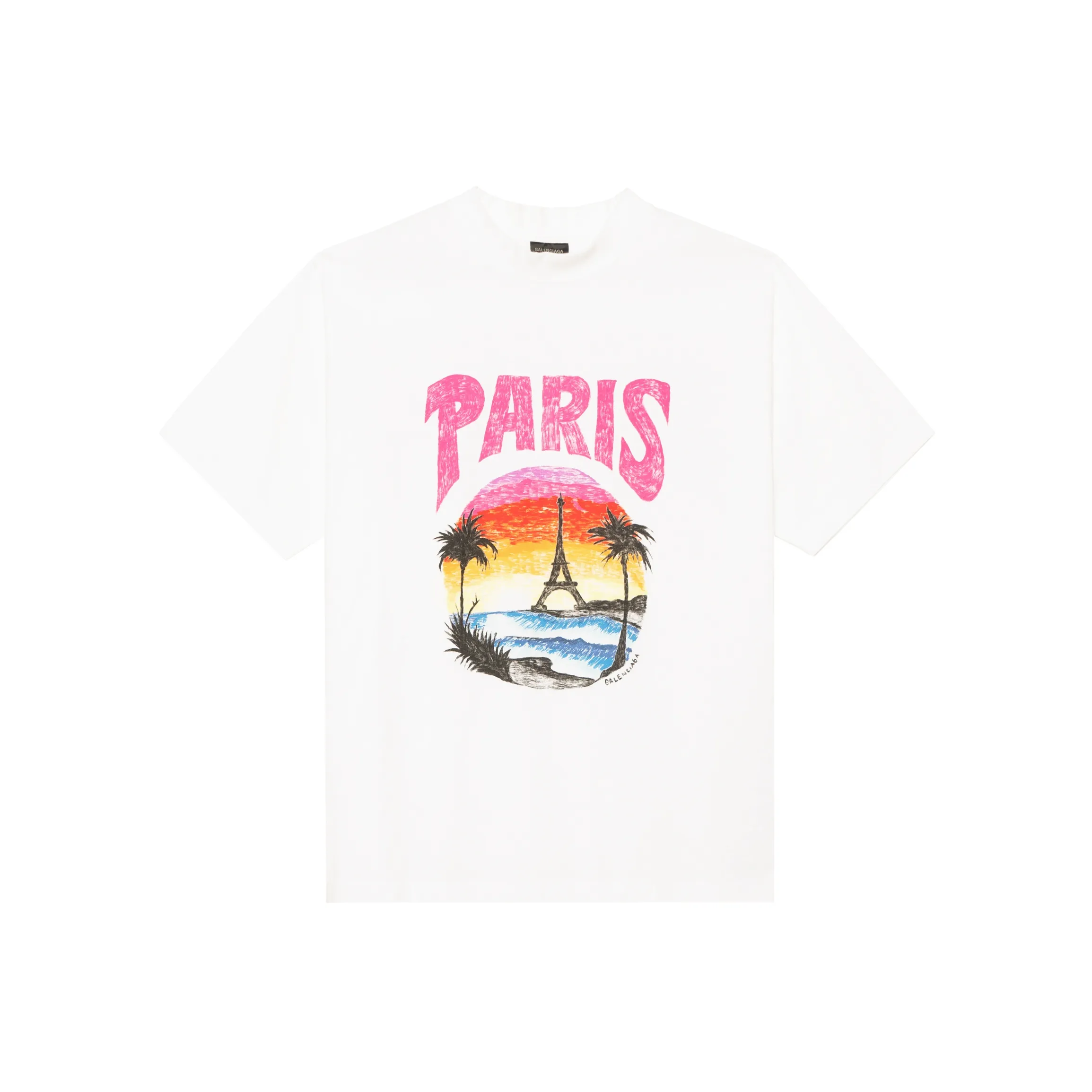 Balenciaga Paris Tropical T Shirt Medium Fit White/Pink