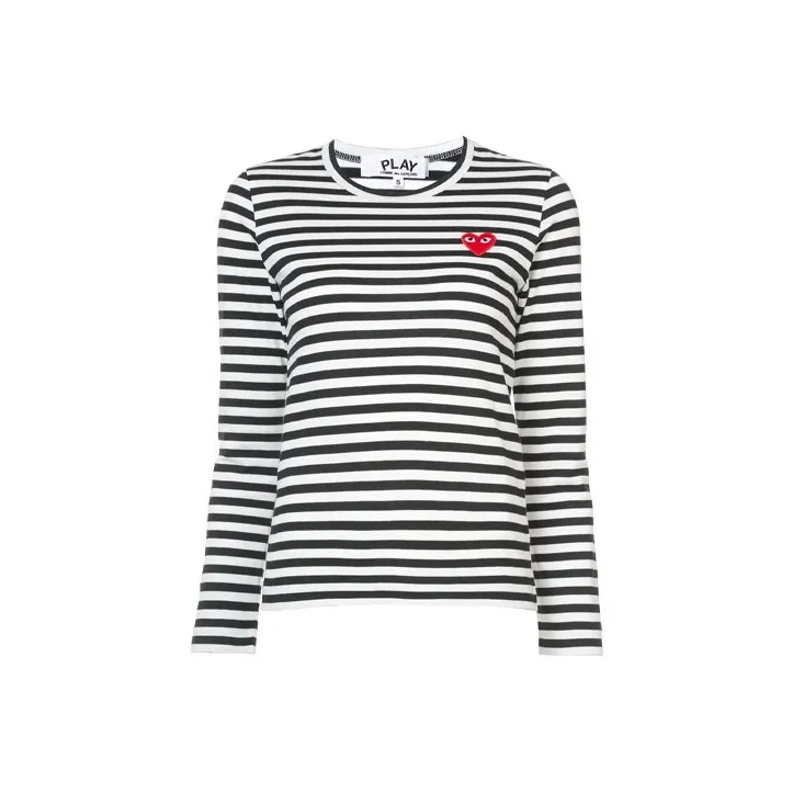 Comme Des Garçons Play Heart patch Striped T shirt
