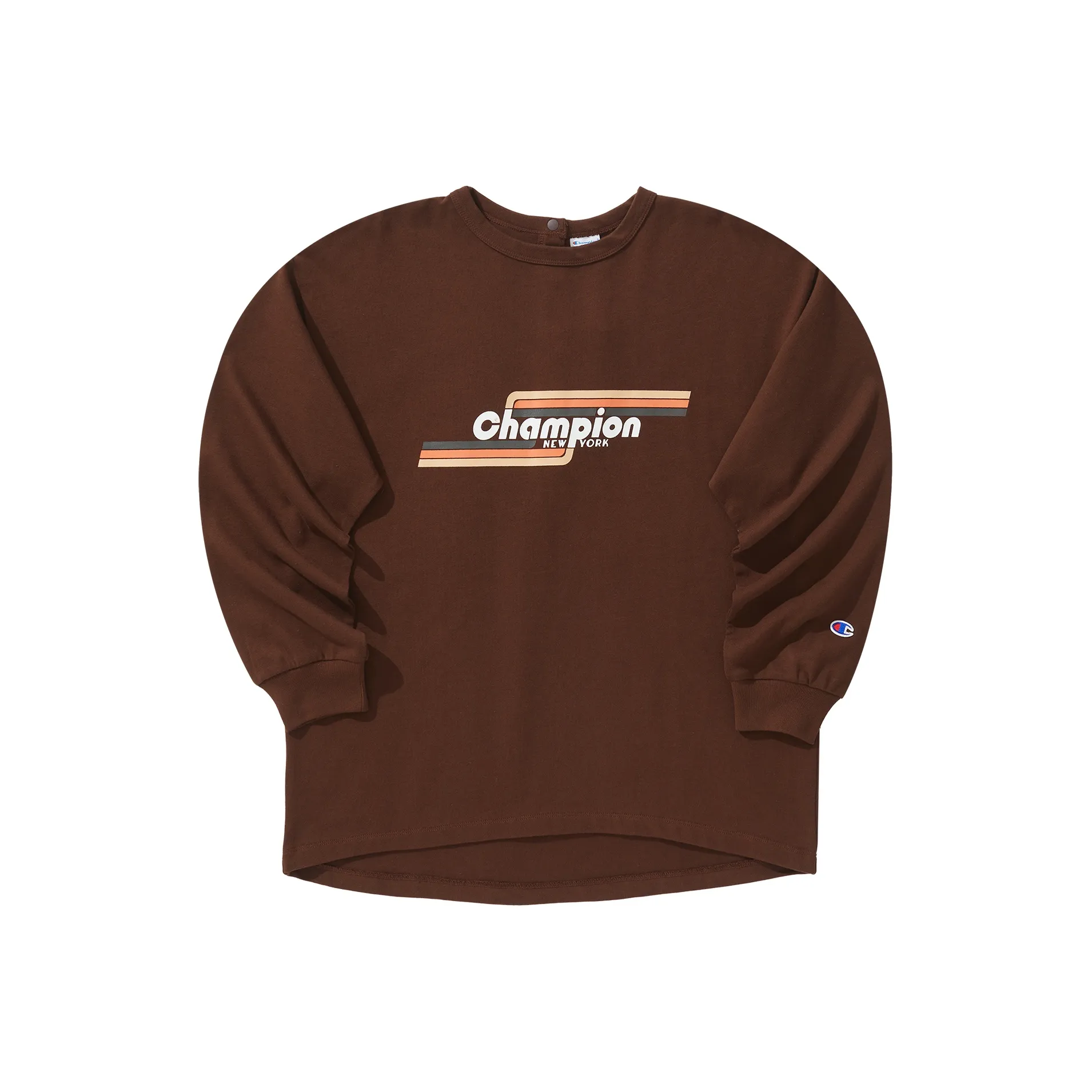 Champion Круглый вырез Свободный крой Прямой крой Длинный рукав Т-рубашка Японская версия Женская