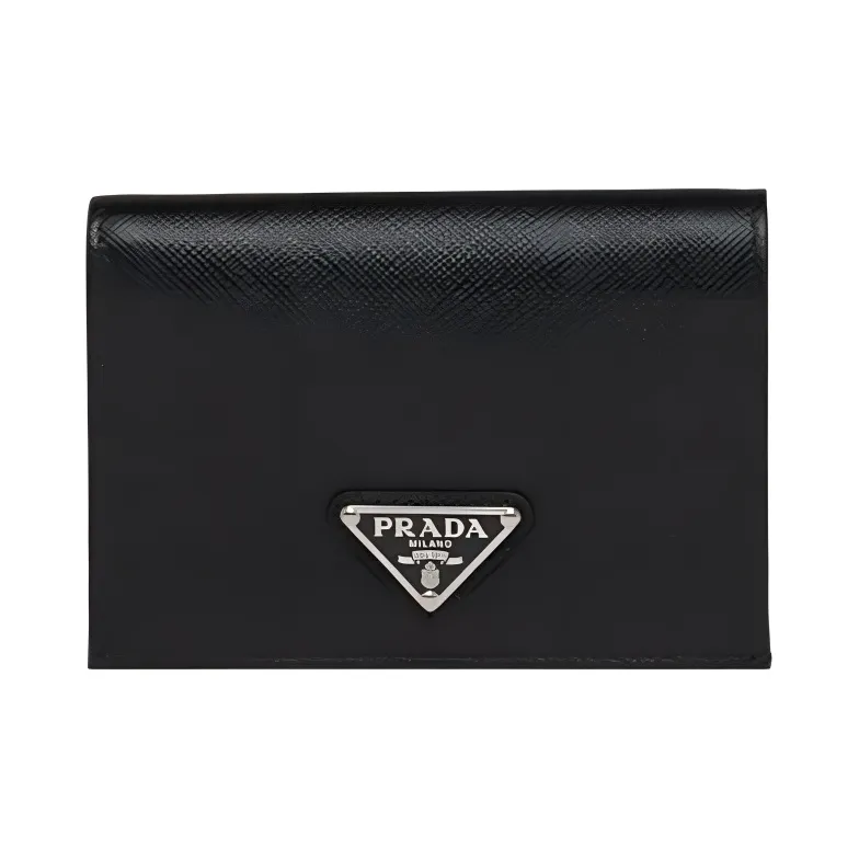 PRADA Saffiano Leather Wallet Trumpets Women's Black