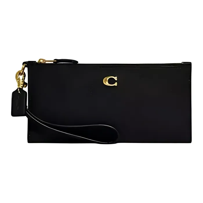 COACH Double Zip Wallet Полированная кожа с эффектом галечника Клатч Кошелек Средний Женский Черный