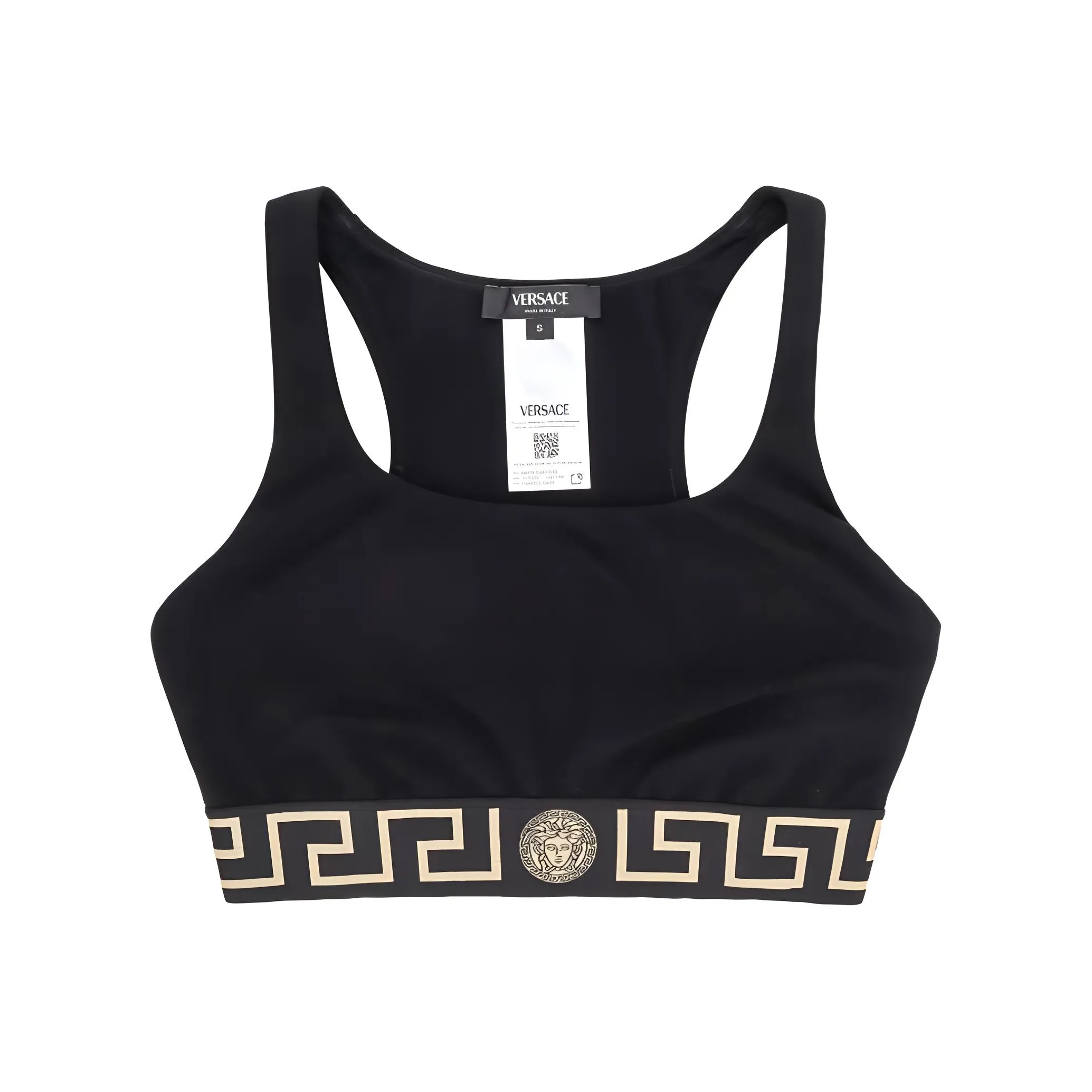 VERSACE Greca Border One Shoulder Bikini Top 'Black'
