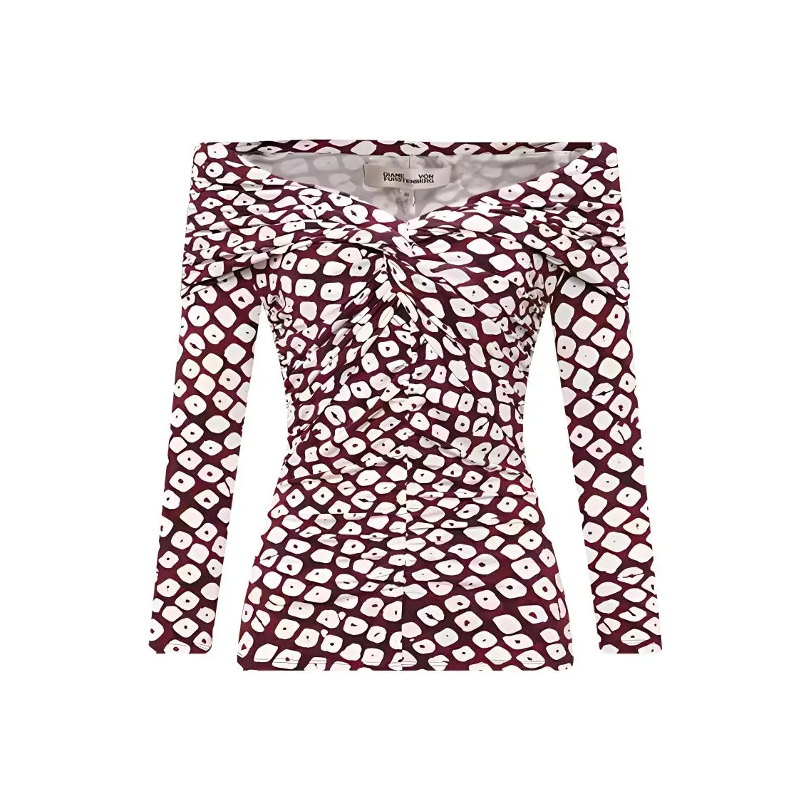 DVF Diane Von Furstenberg Геометрический с принтом Off The Плечо 3 4 Длинный рукав Т-рубашка Женская Бургунди