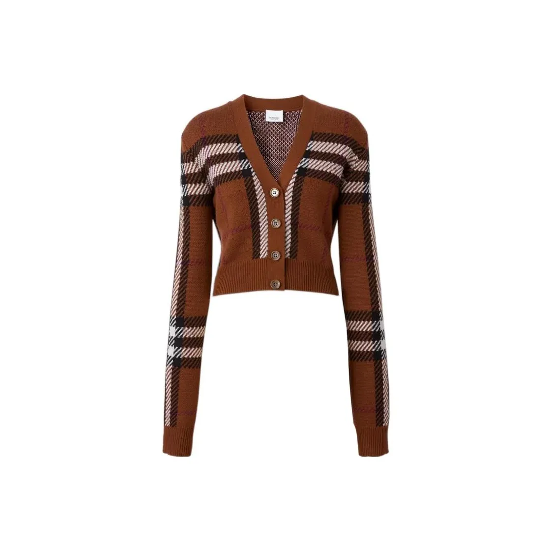 Burberry Check Wool Jacquard Cropped Cardigan