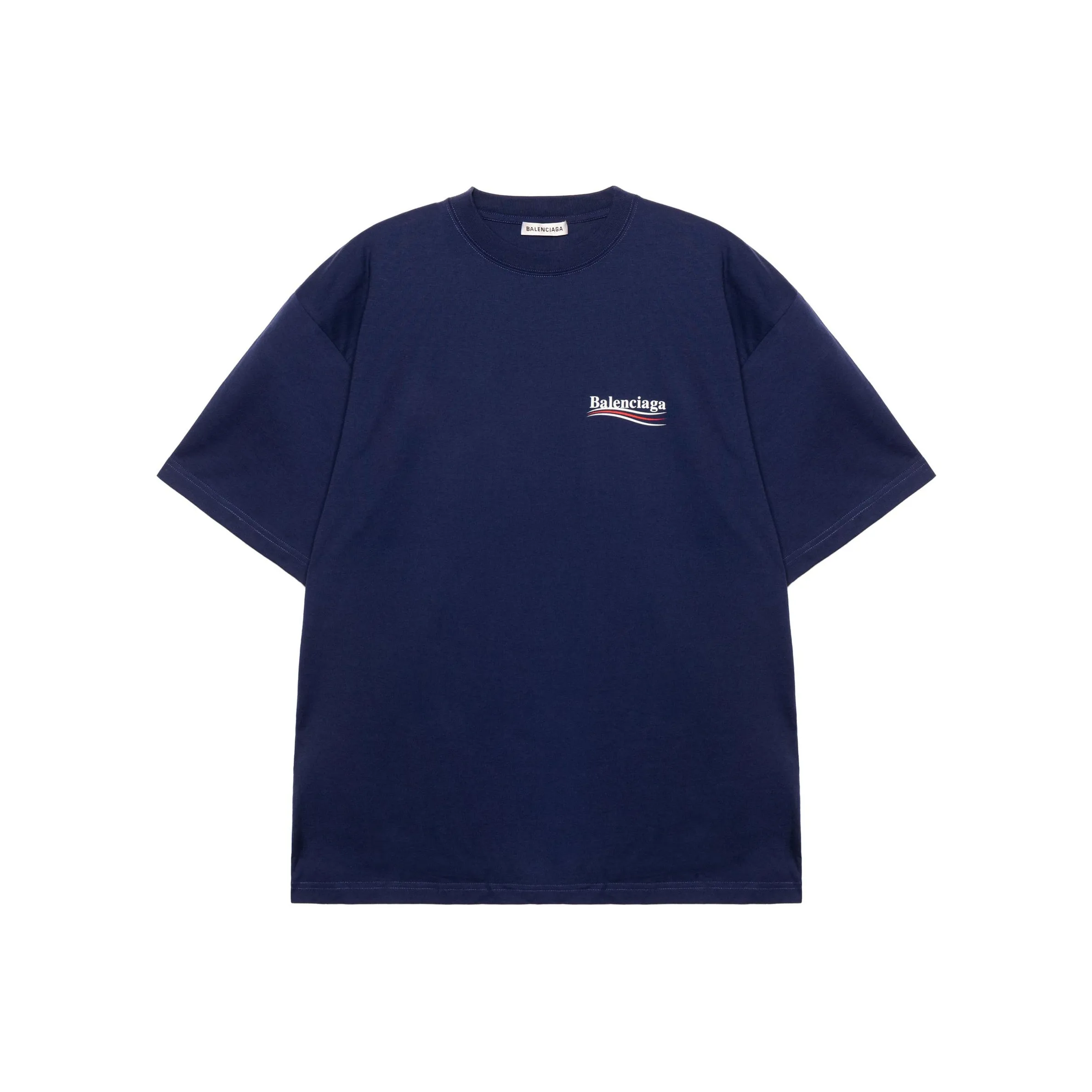 Balenciaga Drop Shoulder Sleeve T Shirt Women's Dark Blue Loose Fit Style