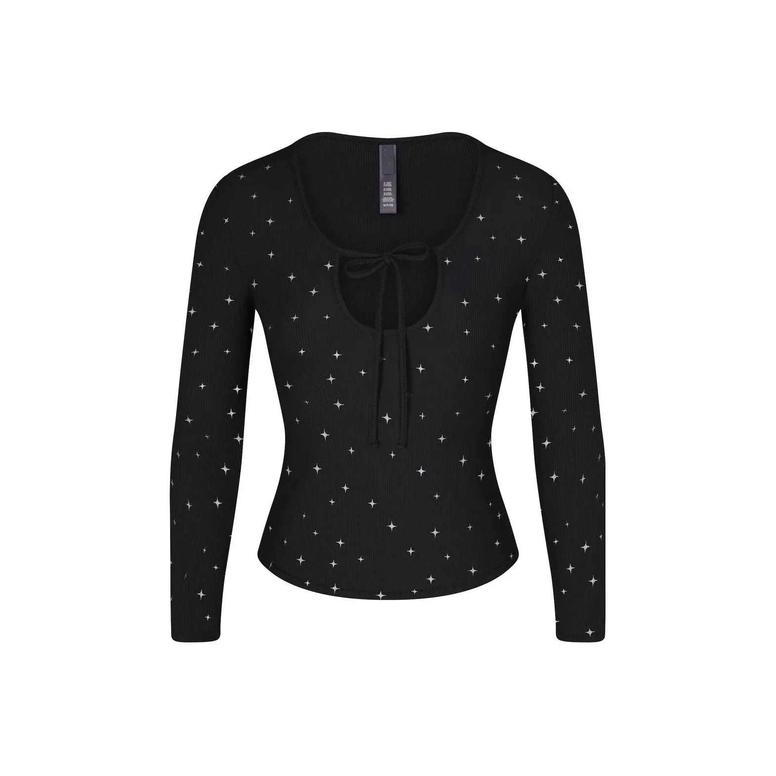 SKIMS SOFT LOUNGE LONG SLEEVE CROP TOP T Shirt Women's ONYX SPARKLE PRINT/Onyx Shimmery Print
