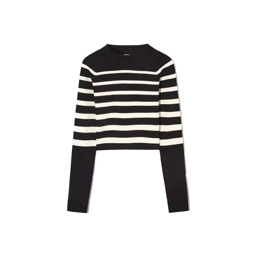 COS Реглан-рукав T-рубашка Женская Черно-белая Полосатая