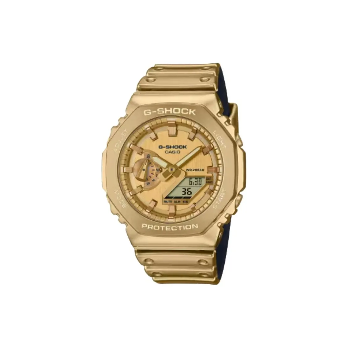 CASIO Steel Series Кварцевый механизм Резиновый ремешок Часы Унисекс Золотой циферблат