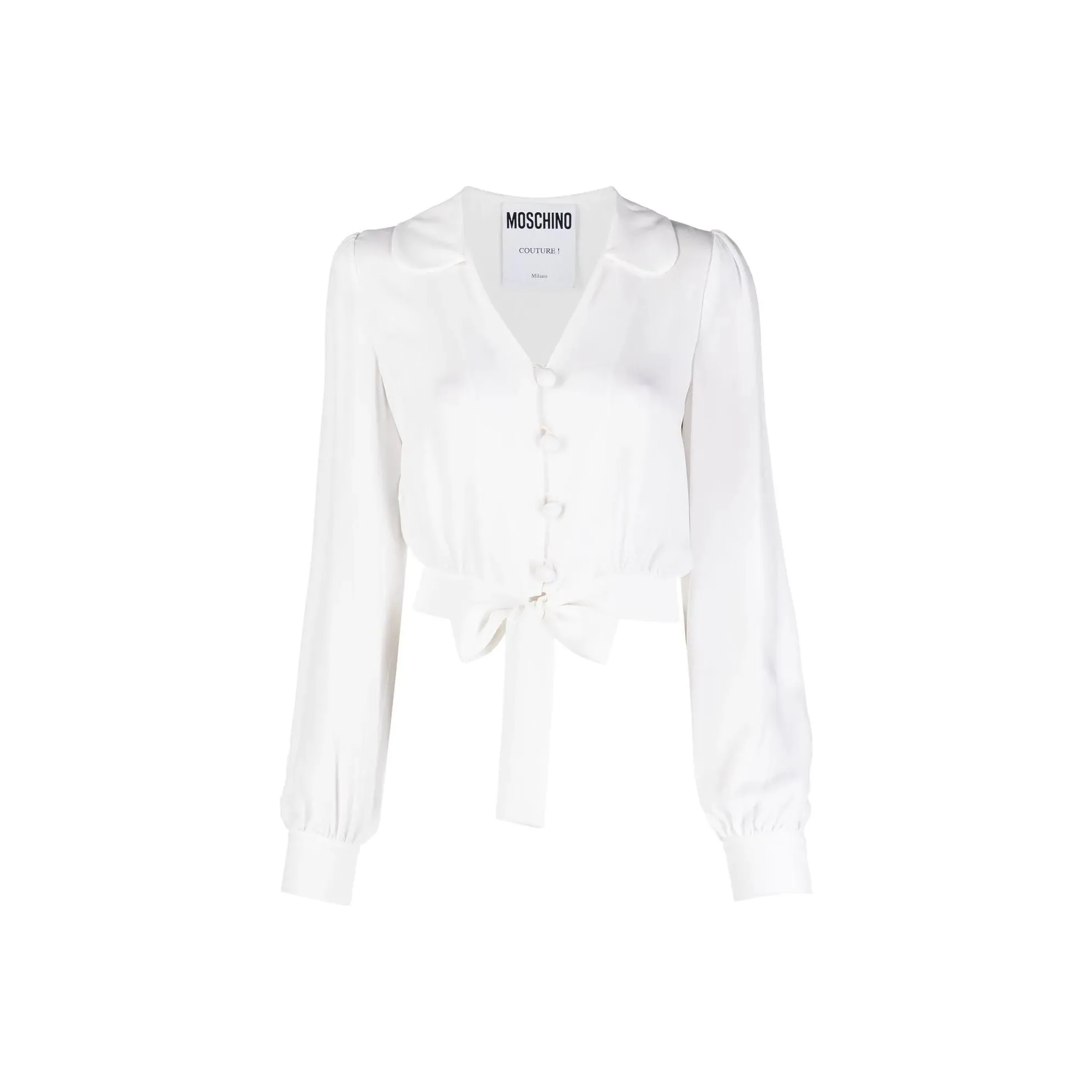 MOSCHINO Cropped Tied hem Silk Blouse
