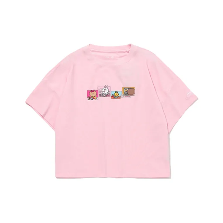 Подкладка x LINE FRIENDS Летучая мышь Рукав T-Рубашка Женская Розовая