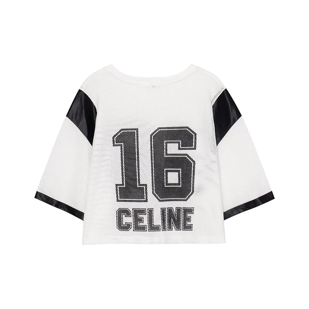 CELINE SS23 Cropped CELINE 16 T shirt In Jersey Mesh White