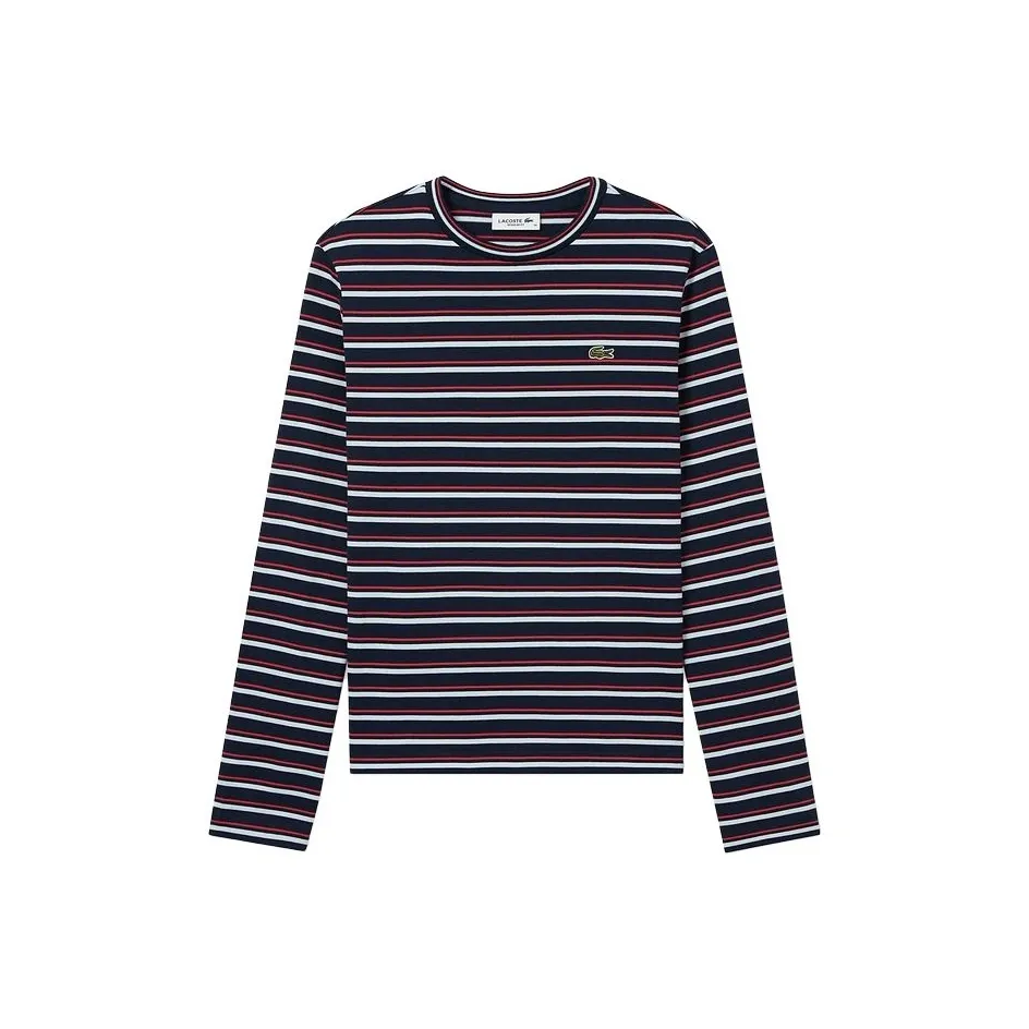 LACOSTE SS25 T Shirt Women's Red White/Dark Blue Stripes