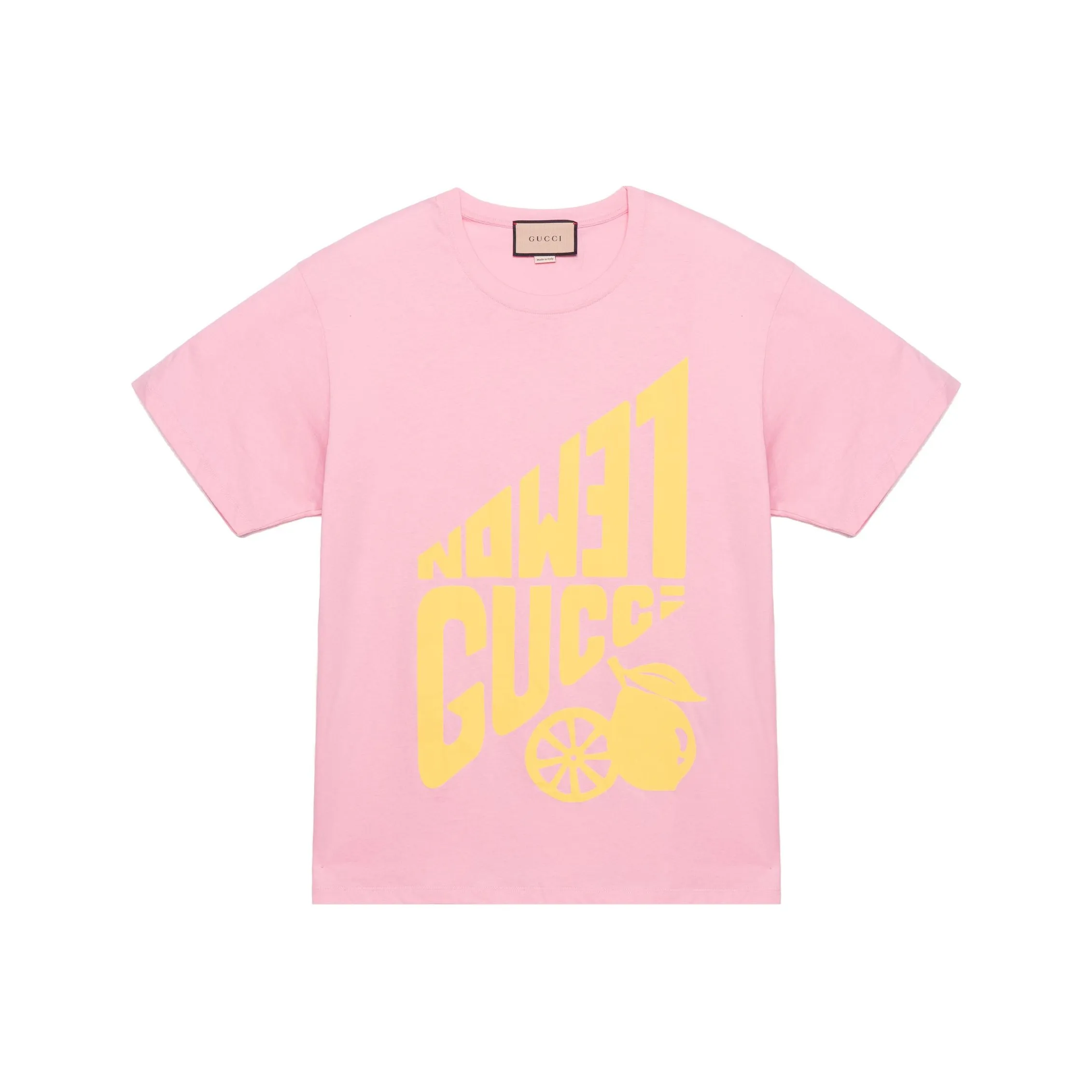 GUCCI Women's Lemon GUCCI Print T Shirt Pink/Yellow