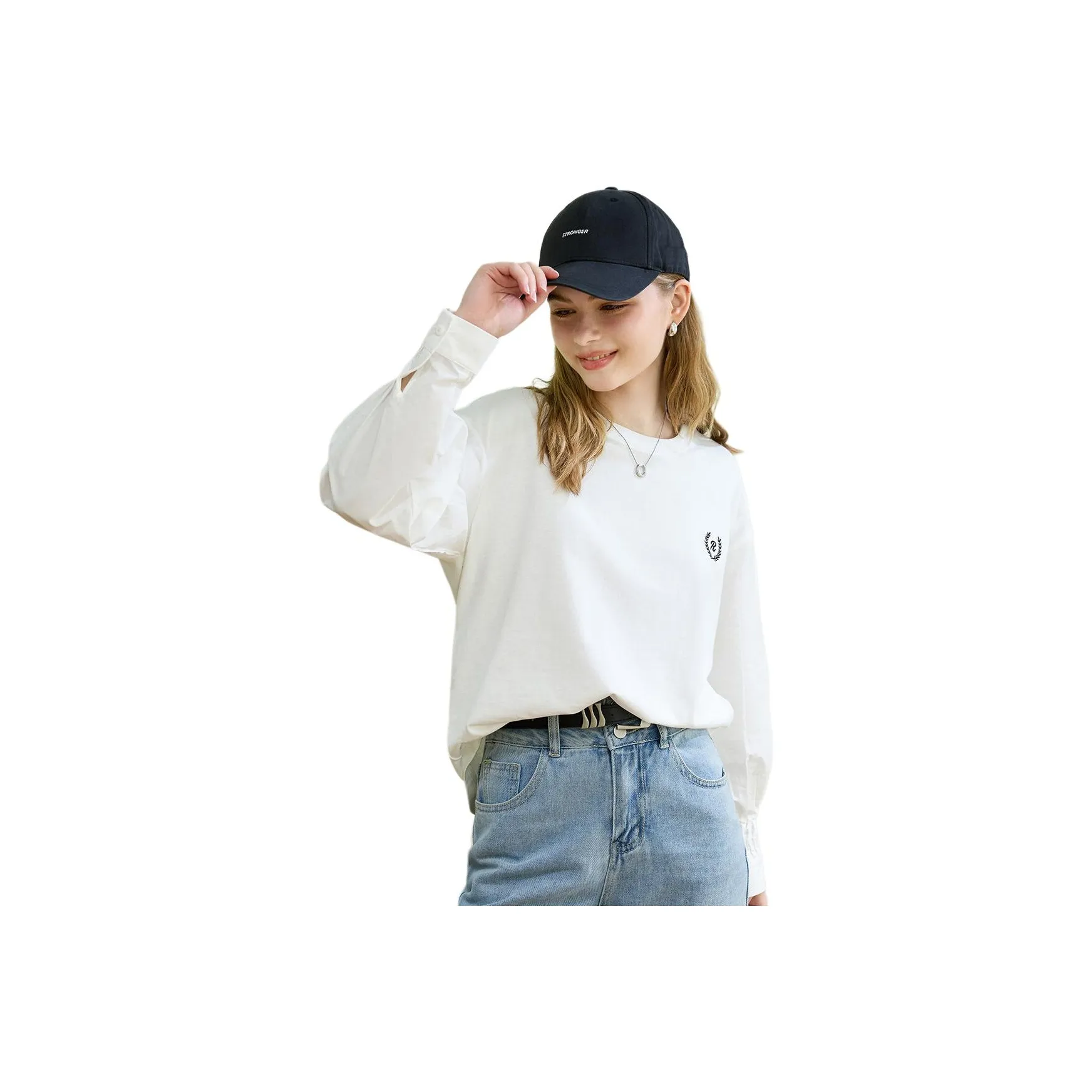 FAWENXIANGZI Drop Shoulder Sleeve T Shirt Women's White