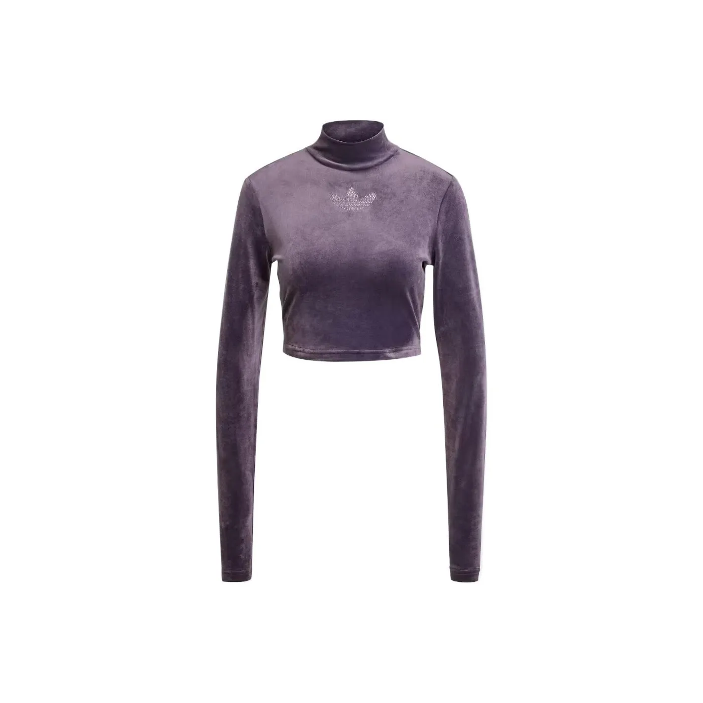 Adidas Women's Long Sleeve Rhinestone Trefoil Velvet Crop Top Aurora Black