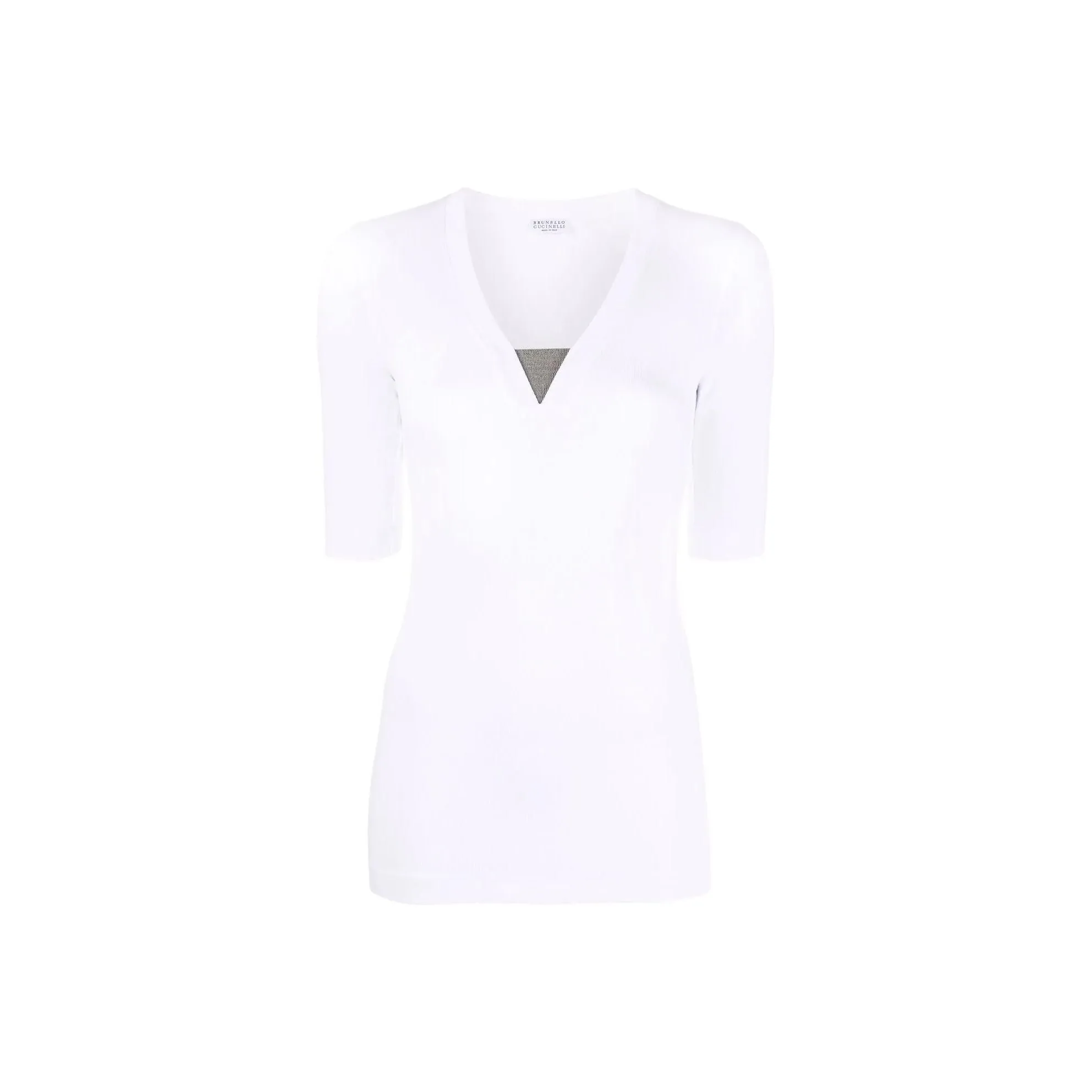 Brunello Cucinelli Monili Chain Embellished V Neck T Shirt