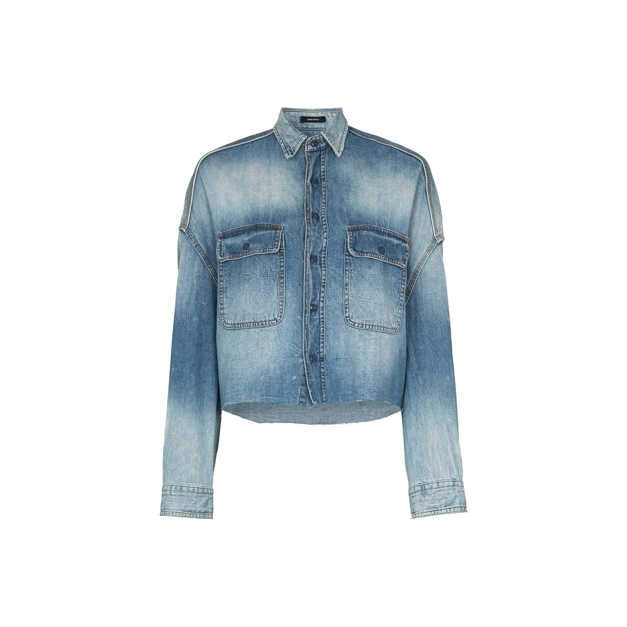 R13 Distressed Cropped Denim Shirt