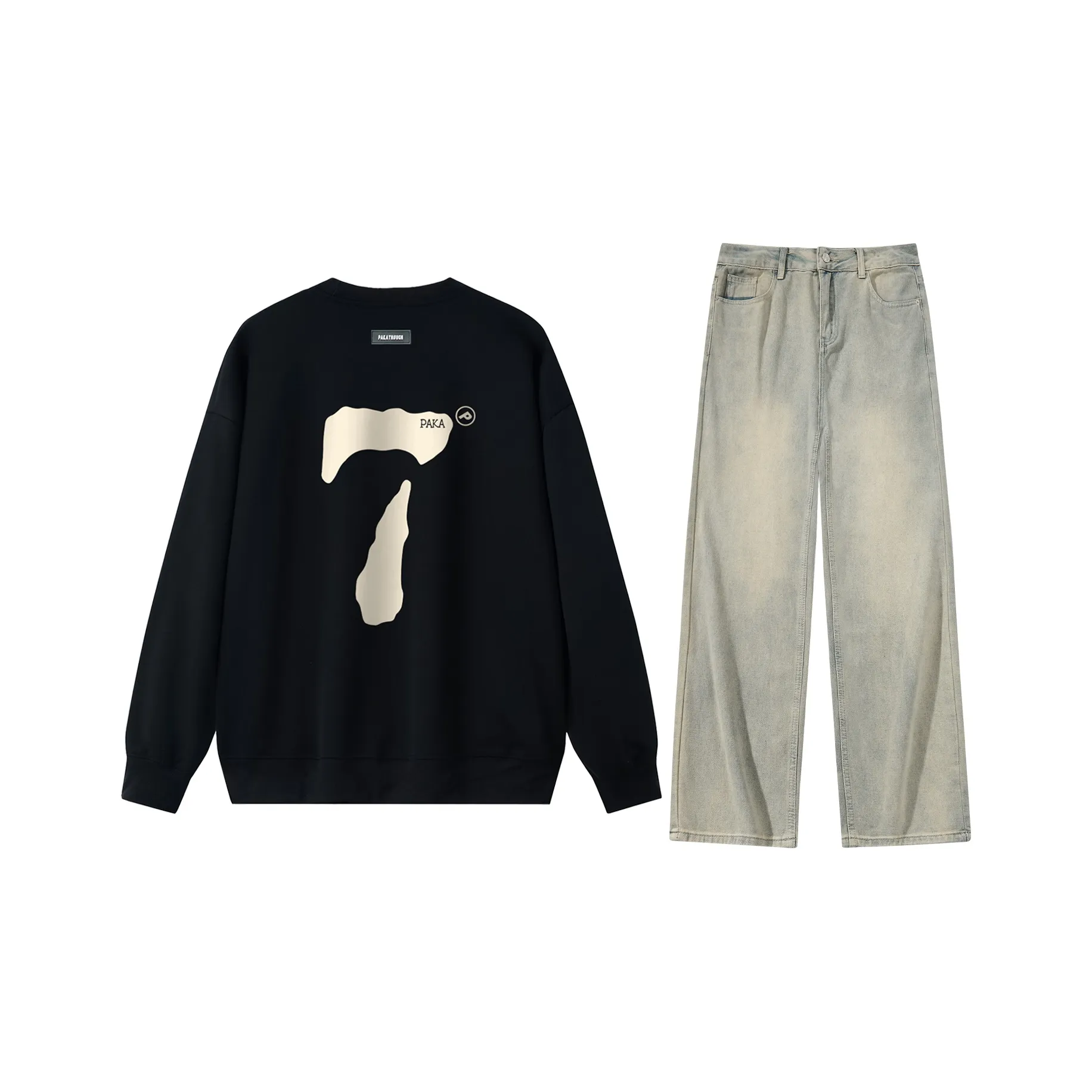 PAKA Jeans Sweatshirt Sets Unisex Top Regular Edition/Fleece-Lined Optional