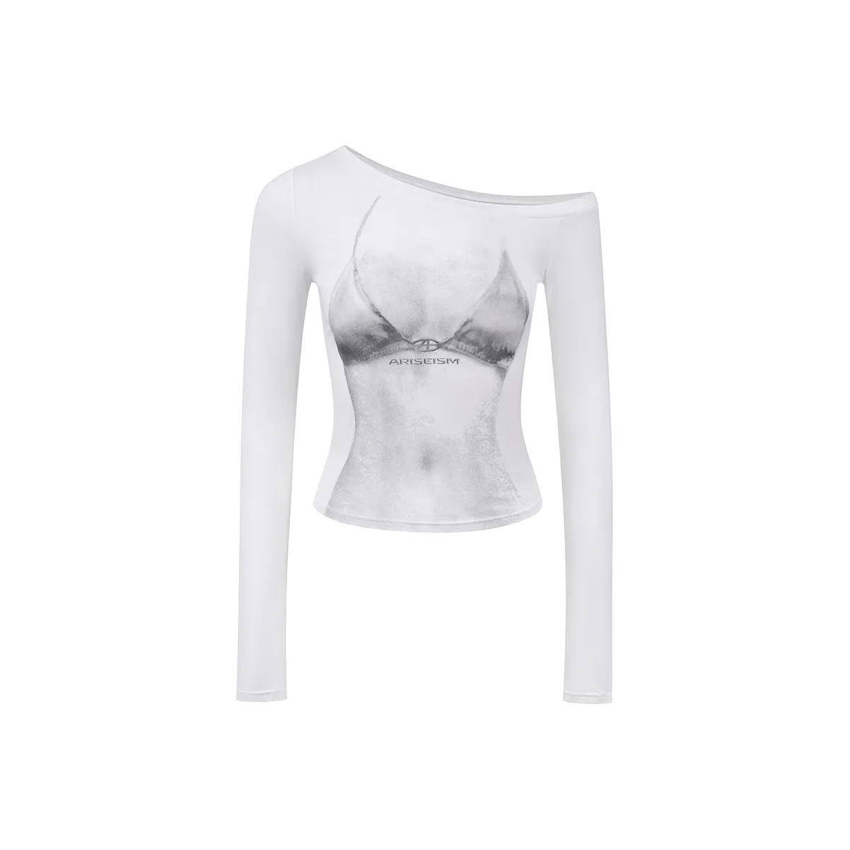 Ariseism Стандартный Дизайн Oblique Плечо Длинный Рукав Т-Рубашка Осенний и Зимний Новый Приход Тонкий Фит Топ Женский