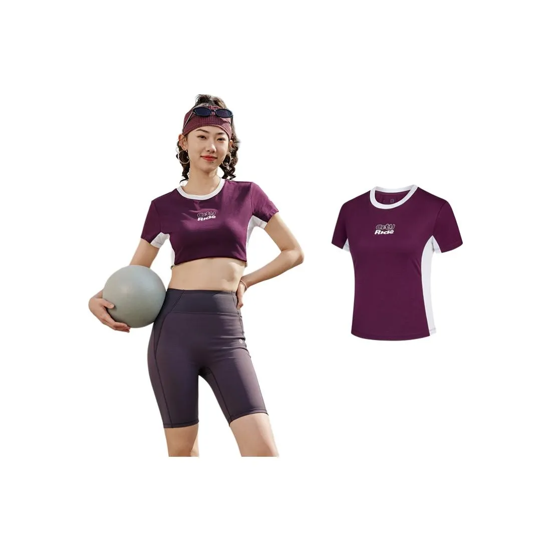 QIAODAN Sports Life Collection Regular T Shirt Women's Dark Berry Purple/Jordan White