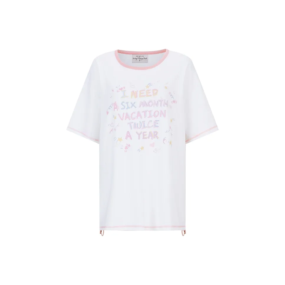 Girly Fancy Club Drop Shoulder Sleeve T Shirt Women's White