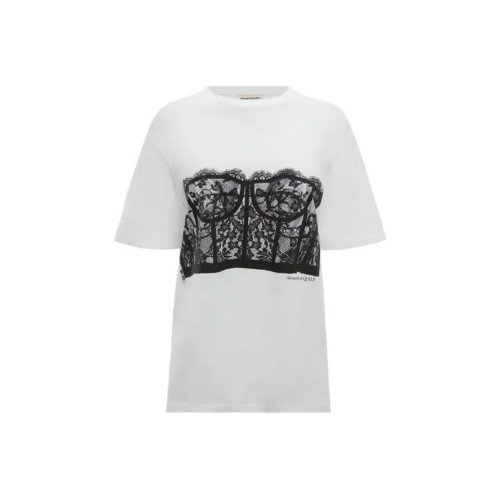Alexander McQueen Lace Corset Crewneck T Shirt