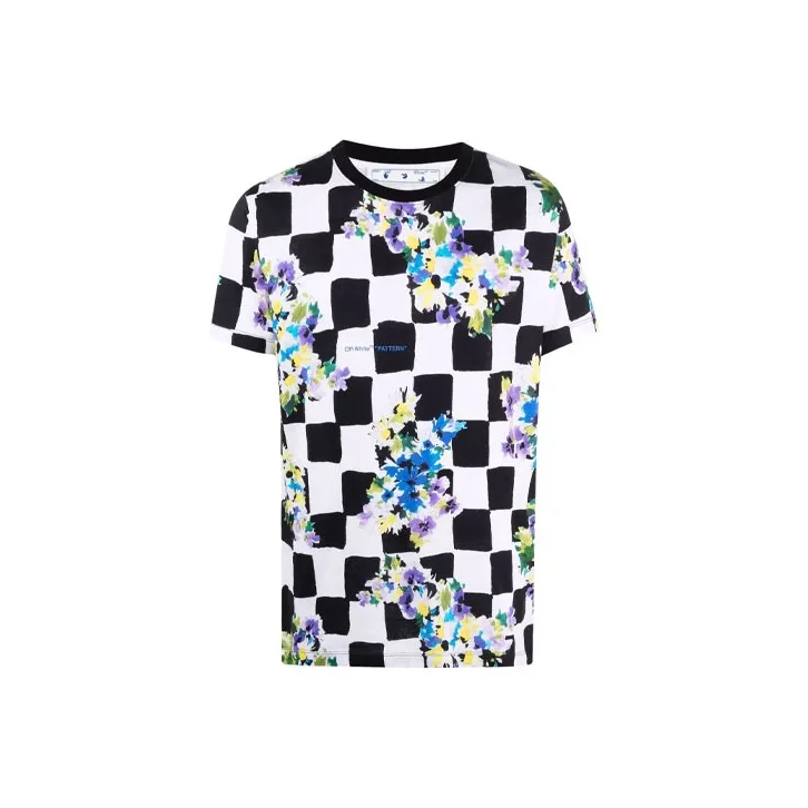 OFF WHITE Check Flowers T shirt Black/White