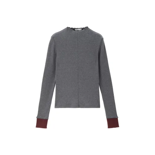 Giordano 03 Серый и Темно-красный Женские Т-рубашки