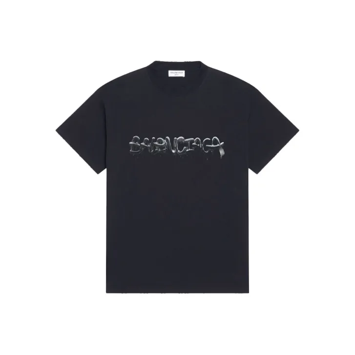 Balenciaga Women's Slime Medium Fit Vintage T Shirt Black