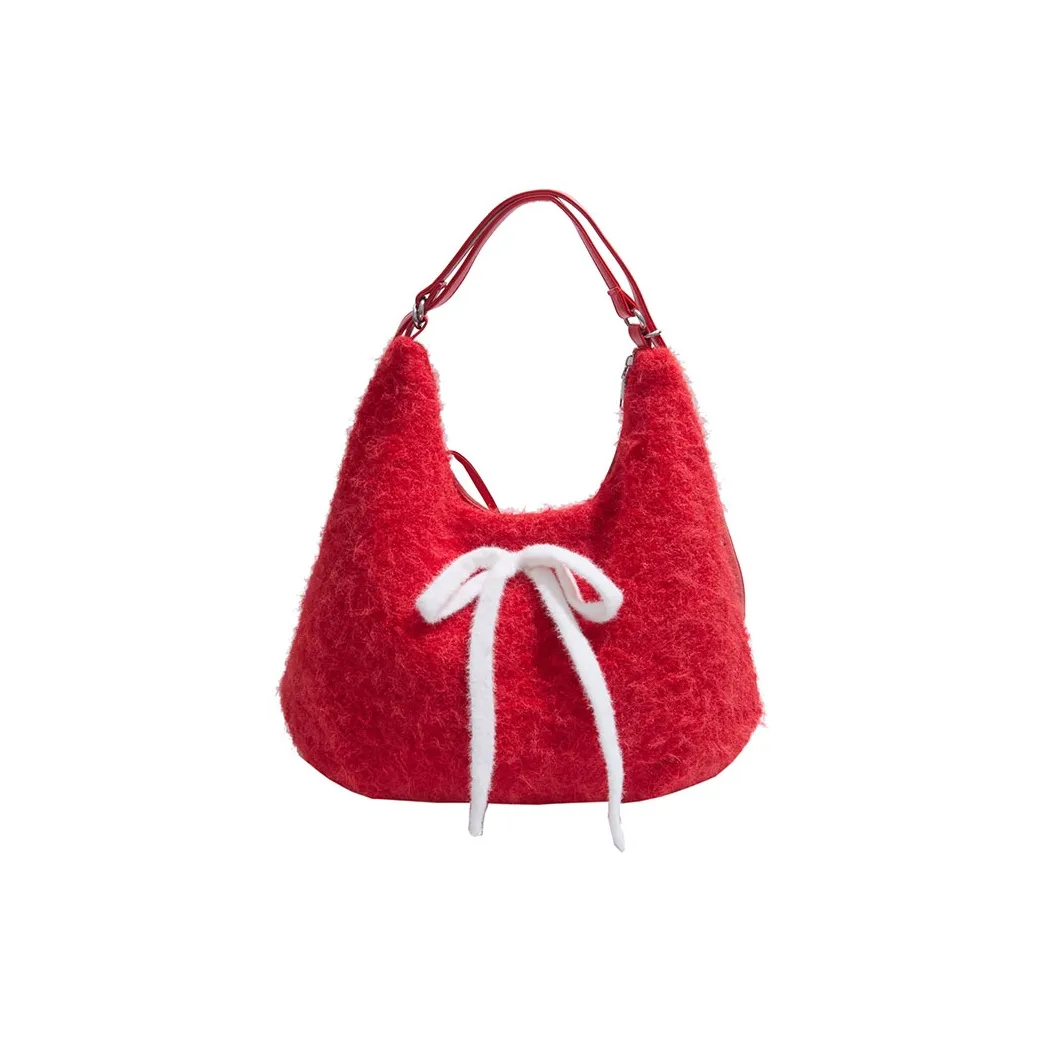 Morellybear Woolen Crossbody Bag Regular Women's Black/Beige/Red