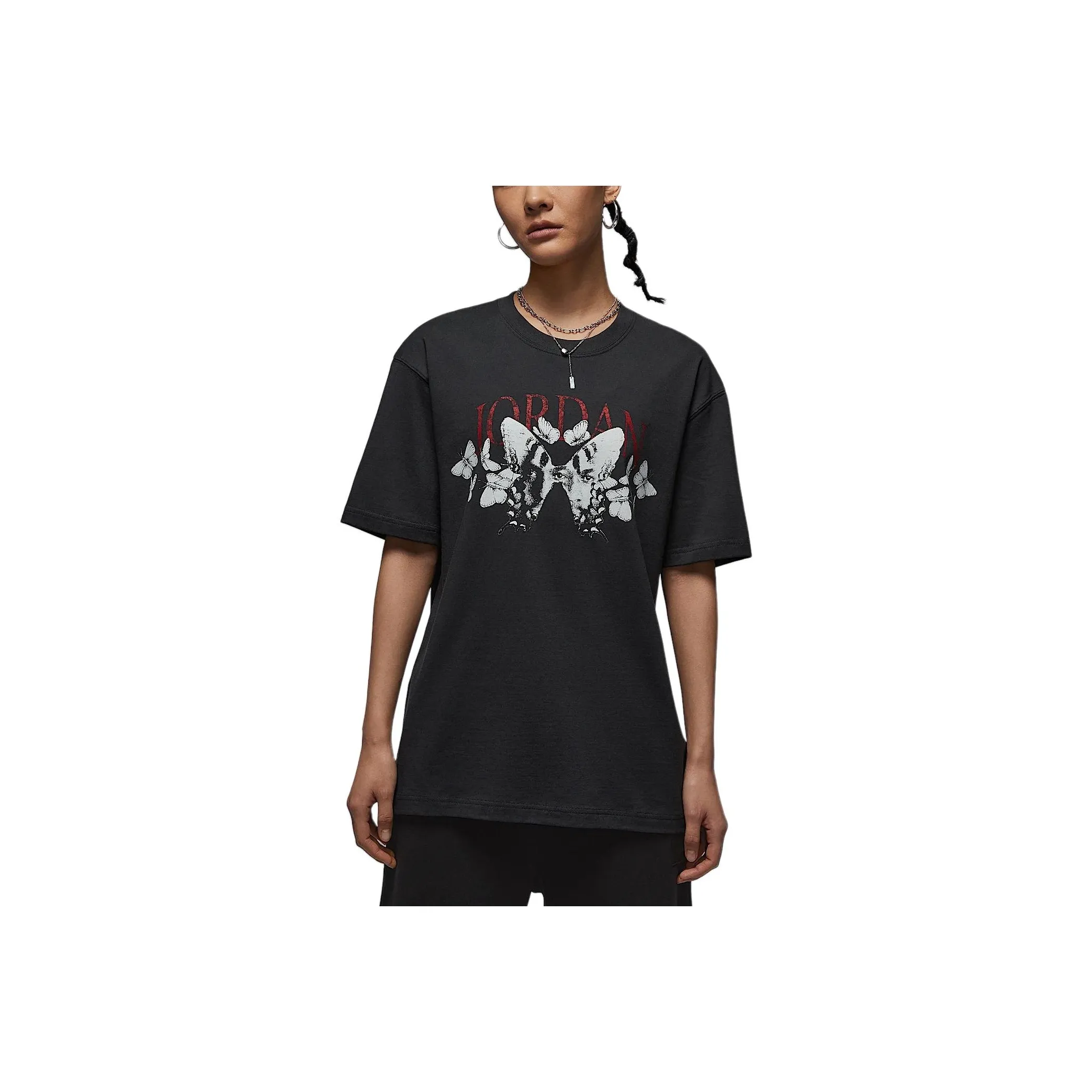 Джордан Рукав с спущенным плечом T-рубашка Женская Серый Черный